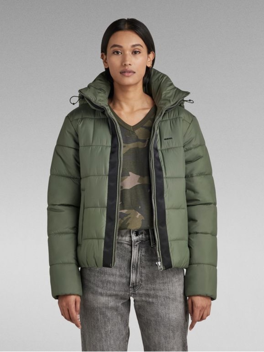 🌲 G-Star RAW Women’s Hooded Puffer Jacket – Army Dark Green | Size M